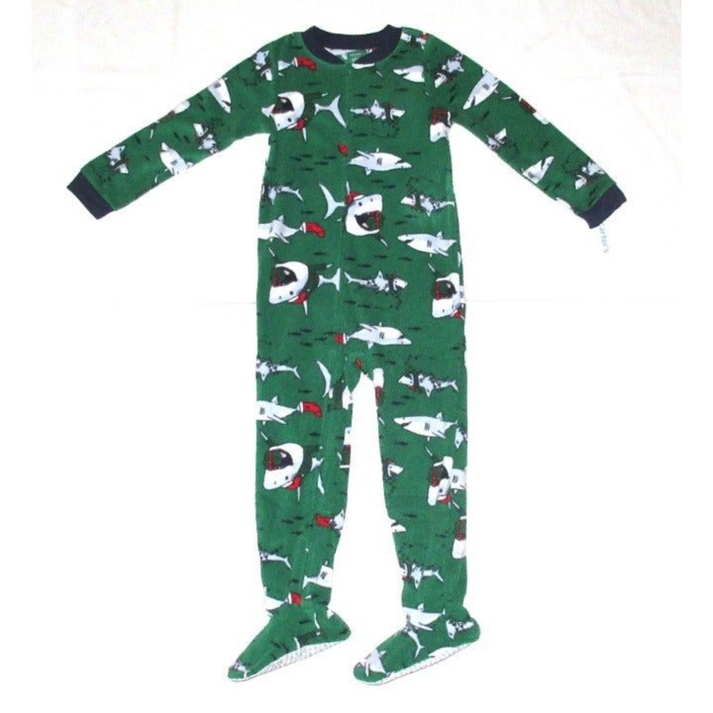 Carters Fleece Footed Pajama Blanket Sleeper Size 14 Shark Christmas